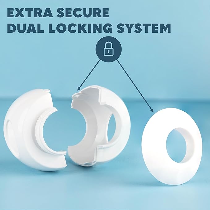 Todays Kids Baby Proofing Door Knob Covers 4 Pack - Easy to Install Child Safety Locks for Doors, Durable & Reusable Child Proof Door Lock, Dual-Lock & Versatile Design, Fits Round Doorknobs, White