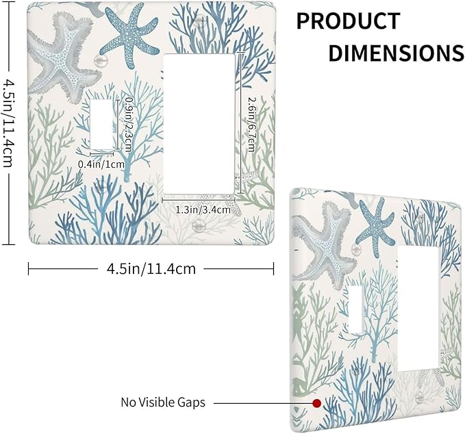 Outlet Covers Ocean Beach Theme Starfish Seashell Coral 1 Toggle 1 Rocker Combination Decorative Wall Plate Electrical Switch Plates Light Switch Cover Plate For Bathroom Kids Room Decor