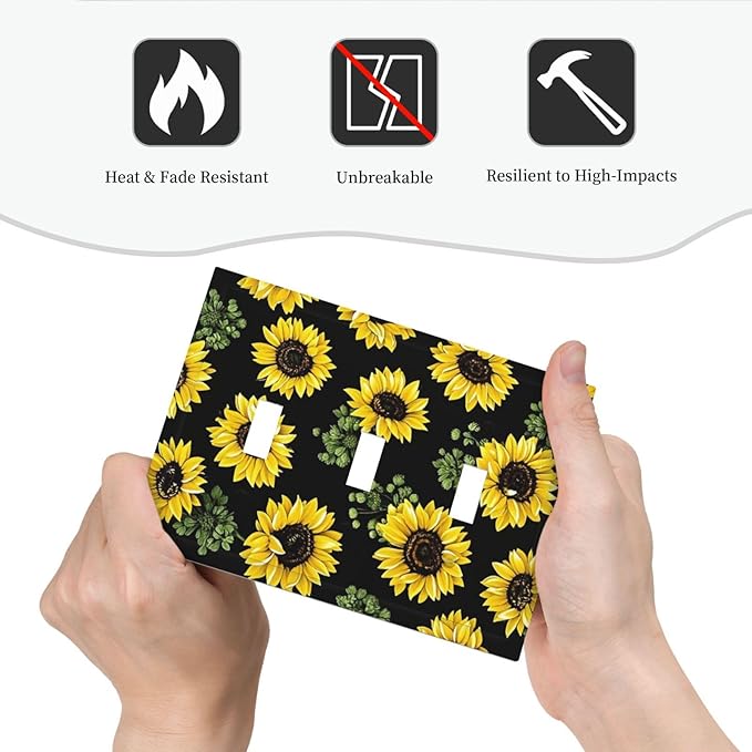 Decorative Switch Plates Floral Sunflower Plants Flowers 3 Gang Wall Plate Triple Toggle Light Switch Cover Faceplate Electrical Wall Panels For Bed Room Farmhouse Decor