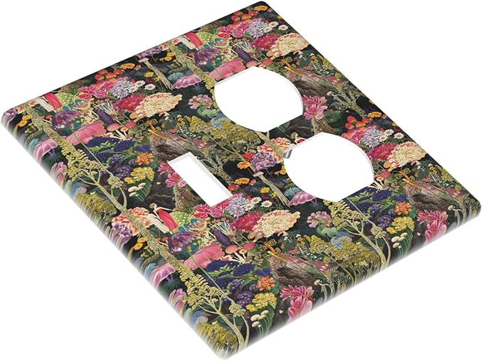 Dreamy Tropical Rainforest Colorful Mushroom Wildflower Wallplates 1 Toggle 1 Duplex Switch Plate Electrical GFCI Faceplate Decorative Light Switch Covers for Farmhouse Kids Room Decor