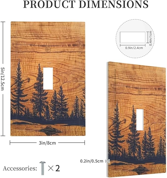 Rustic Country Lodge Style Brown Pine Tree Forest Woodland Woods Wooden Single 1 Gang Light Switch Cover Art Single Toggle Decorative Device Decorator Face Wall Plate Outlet Cover Switchplate(Plastic)