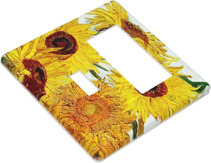 Rustic Sunflower Oil Painting Vintage Flowers Outlet Covers 1 Toggle 1 Rocker Combination Decorative Wall Plate Electrical Switch Plates Light Switch Cover Plate for Bed Room Living Room Decor