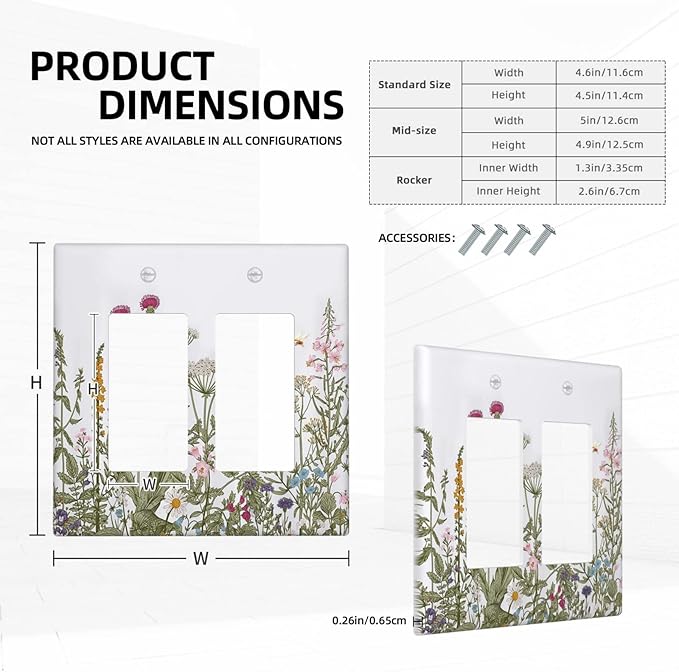 Rustic Wild Floral Vintage Teal Botanical Double Rocker Wall Plate Decorative 2 Gang Light Switch Cover Gfci Electrical Switchplate Home for Bathroom Bedroom Kitchen Decor 4.6"X4.5"