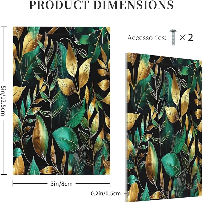 Light Switch Cover Plate Vintage Dark Green Vine Leaf Golden Plants 1 Gang No Device Blank Electrical Wall Plates Faceplate Decorative Switch Plate for Bed Room Cabin Decor
