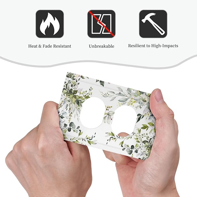 Eucalyptus Sage Green Leaf Plant Floral Outlet Covers 1 Gang Duplex Light Switch Cover Decorative Switch Plates Electrical Receptacle Faceplate Wall Plate for Bedroom Living Room Decor