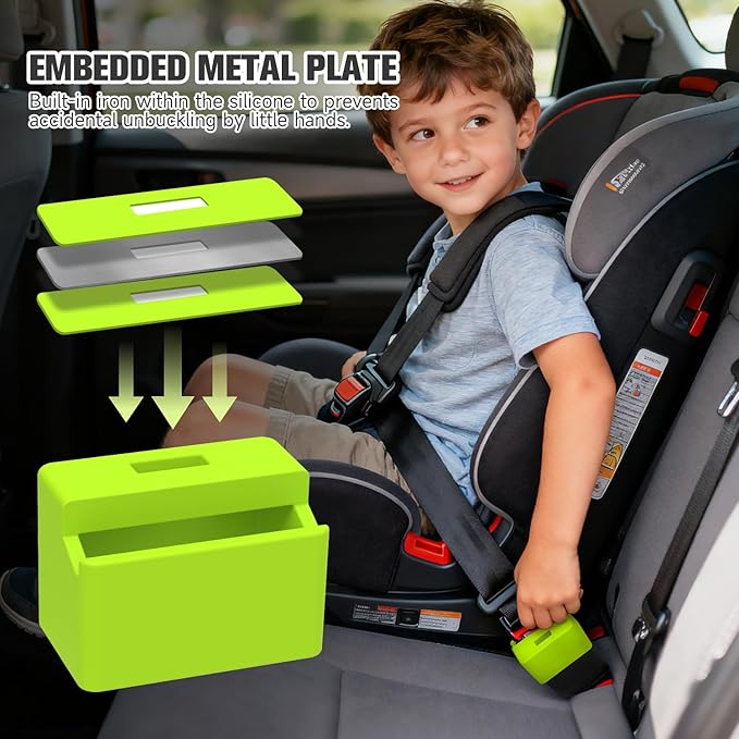 Morlike Silicone Seatbelt Secure Buckle Safety Cover Lock | Keep Children Safe in Car Seat and Prevent Kids from Accidentally Unbuckling | Buckle Guard Fits Almost Vehicles(Green, 2 Pack)