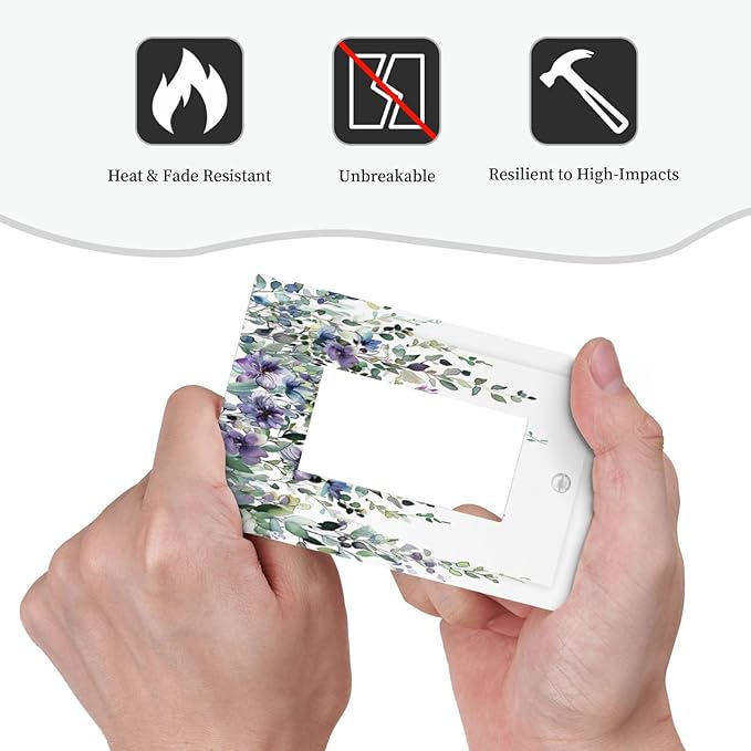 Light Switch Cover Plate Blue Purple Eucalyptus Leaves Boho Botanical 1 Gang Outlet Covers Single Rocker Decorative Switch plates Electrical Wall Plates GFCI Receptacle for Bathroom Home Decor