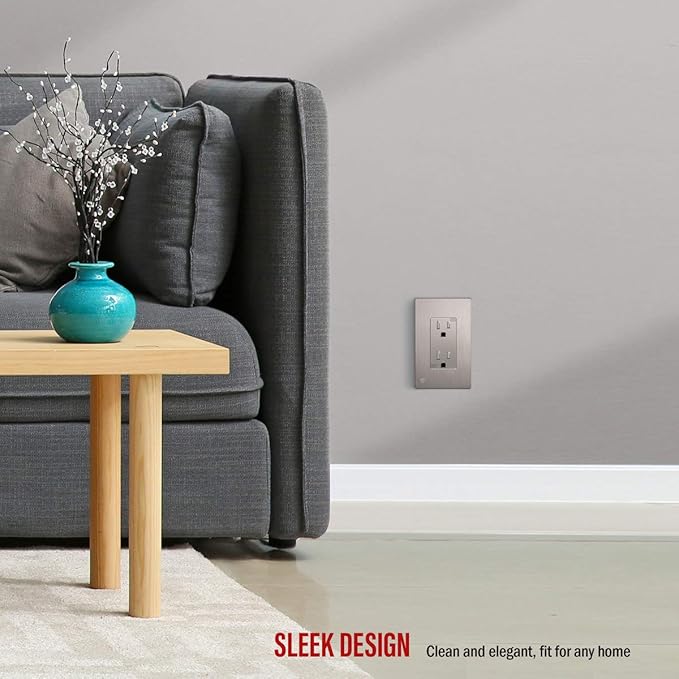 ENERLITES Elite Series Screwless Decorator Wall Plate Child Safe Outlet Cover, Gloss Finish, Size 1-Gang 4.68" H x 2.93" L, Unbreakable Polycarbonate Thermoplastic, SI8831-BNK, Brushed Nickel