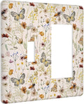 Vintage Butterflies 2 Gang Toggle Rocker Light Switch Cover Decorative Colorful Wildflower Combin Wall Plates Cute Bees Art Panel Beige Flower Leaves Dimmer Decor for Bedroom Kidroom