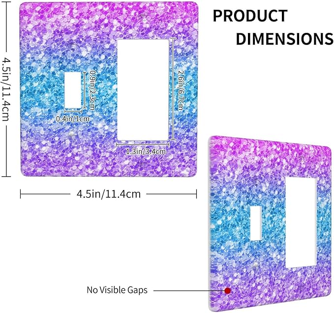 Light Switch Cover Plate Fantasy Colorful Glitter Blue Purple Gradient 2 Gang Toggle Rocker Combo Wall Plates Decorative Switch Plates and Outlet Covers Socket Cover for Kids Room Home Decor
