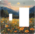 Sunset Wild Flower Field Floral Nature Landscape Outlet Covers 1 Toggle 1 Rocker Combination Decorative Wall Plate Electrical Switch Plates Light Switch Cover Plate for Farmhouse Bedroom Decor