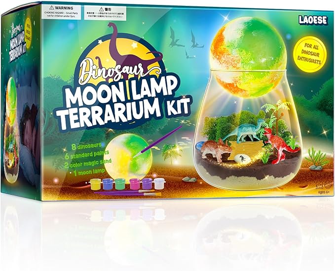 LAOESE Dinosaur Terrarium Kit for Kids - Dino Kid Crafts with DIY Moon Lamp Kit - Birthday Gift for Boys Ages 4 5 6 7 8-12 Year Old - Arts and Crafts for Boy and Kids - Easter Gifts for Boys
