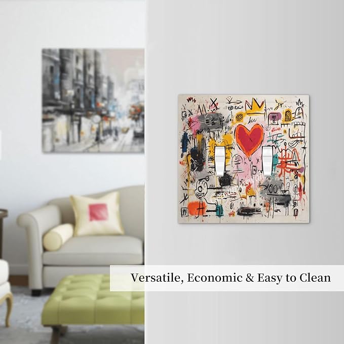 Colorful Graffiti Street Art Banksy Prints Decorative Switch Plates 2 Gang Double Toggle Outlet Light Switch Cover Wall Plate Electrical Faceplate for Kids Room Office Decor