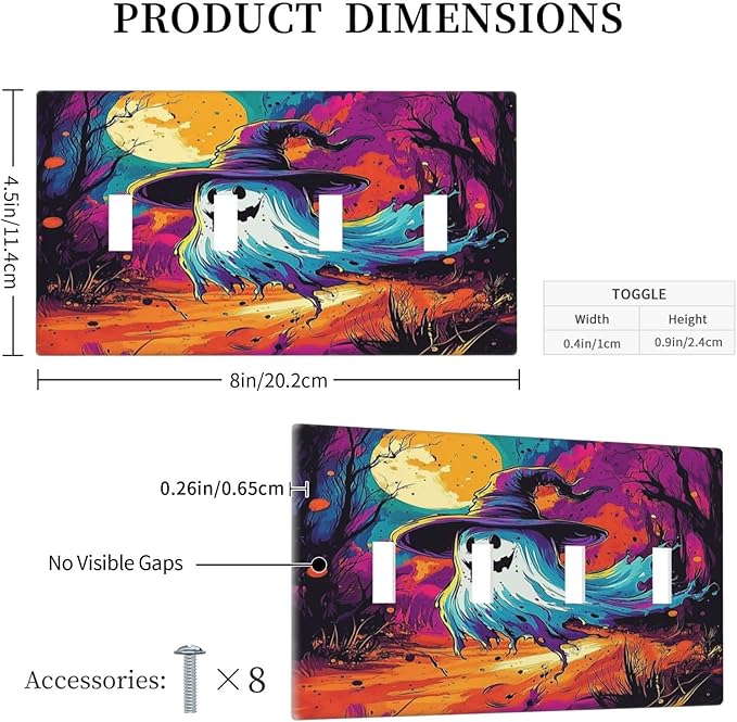 Light Switch Covers Ghost Colorful Forest Moon Dead Tree Quad Toggle Electrical Faceplate 4 Gang Wall Plate Decorative Switch Plates For Nursery Kids Room Decor