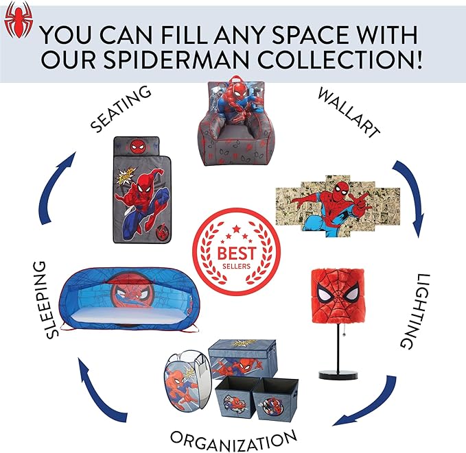 Marvel Spiderman Toy Storage Trunk for Kids,Collapsible Organizer with Soft Lid, Durable Fabric, 28.5x14.5x16, Blue Chest for Bedroom & Playroom
