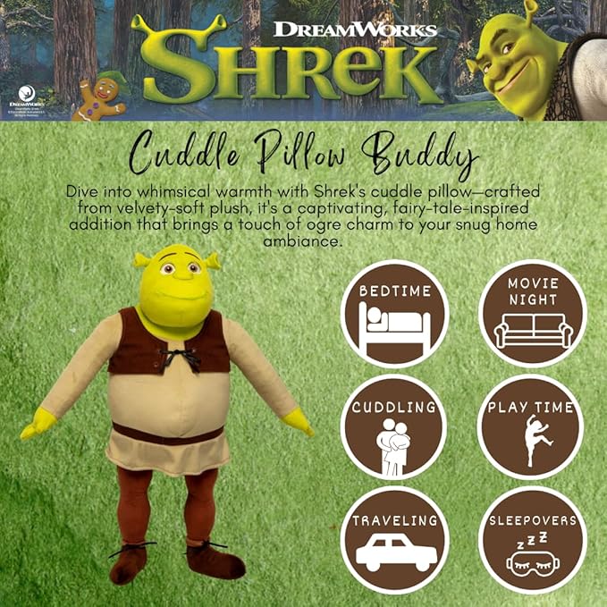 Collectibles DreamWorks Shrek Bedding Super Soft Cozy Decorative Cuddle Pillow, (Officially Licensed Product) By Franco