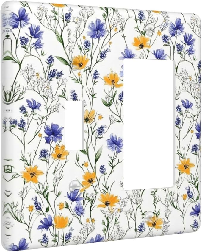Outlet Covers Floral Colorful Green Leaf Wildflower 1 Toggle 1 Rocker Combination Decorative Wall Plate Electrical Switch Plates Light Switch Cover Plate For Bed Room Living Room Decor