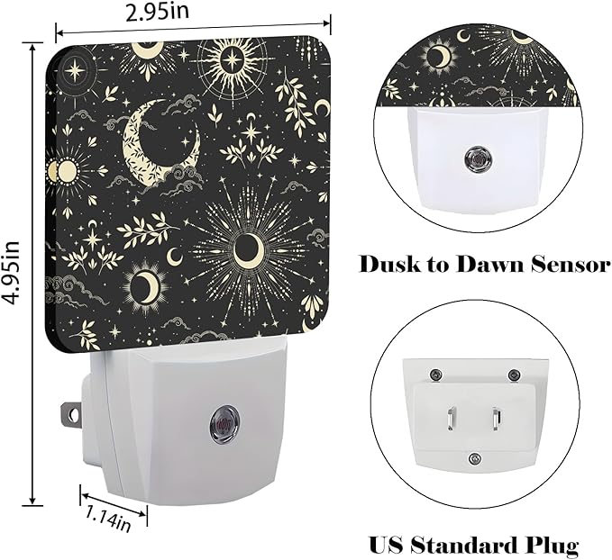 Moon and Sun Night Light,Plug-in Night Lights with Dusk-to-Dawn Sensor for Stairway,Hallway,Bedroom Sleep Friendly Ideal for Women/Girls/Boys Gift,0.5w
