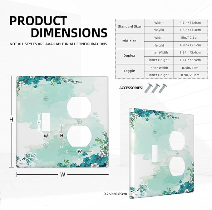 Wallplates Blue Green Flowers Light Green Watercolor Patterns 1 Toggle 1 Duplex Switch Plate Electrical GFCI Faceplate Decorative Light Switch Covers for Bedroom Home Decor