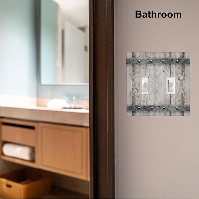 Rustic Cabin Wooden Texture 2-Gang Double Toggle Switch Plate, Gray Wood Wall Plate for Cabin, Lodge, Farmhouse & Bedroom