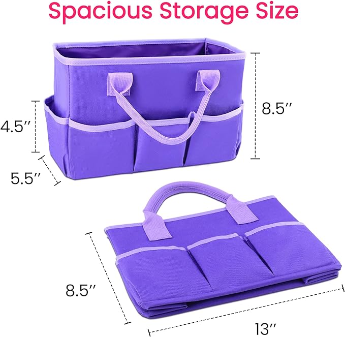 Godery Desktop Tote and Organizer, Teacher Helper caddy Bag for Arts, Books, Stationery, Office Desk Organization, Make-up Storage with Handles for Travel (Purple)