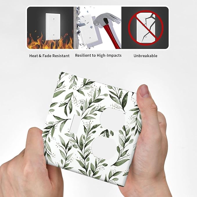 Green Leaf Olive Leaf Sage Floral Wallplates 1 Toggle 1 Duplex Switch Plate Electrical GFCI Faceplate Decorative Light Switch Covers for Bedroom Living Room Decor