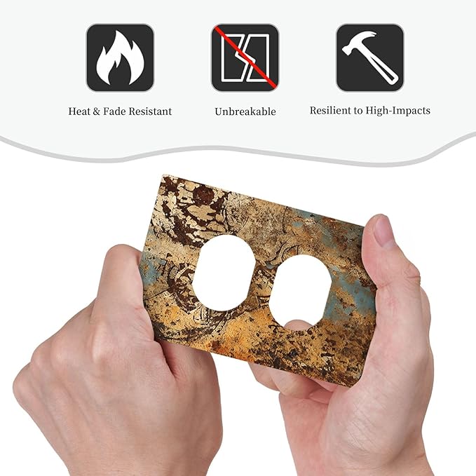 Outlet Covers Shabby Old Rusty Antique Brass Copper Print 1 Gang Duplex Light Switch Cover Plate Decorative Wall Plates Socket Cover Electrical Switchplate for Kitchen Home Decor