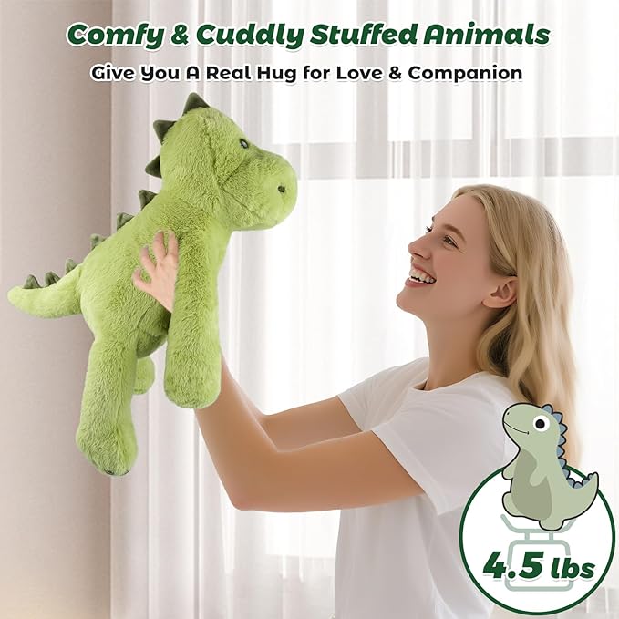 Bobbie & Laxi 16" & 4.5lbs Dinosaur Stuffed Animal, Sitting & Laying Weighted Stuffed Animals, Cuddly & Soft Weighted Dinosaur Plush for Adults & Kids, Dinosaur Gifts for Christmas & Valentine’s Day
