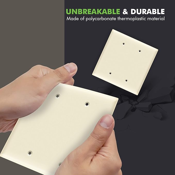 ENERLITES Blank Device Wall Plate, Gloss Finish, 2-Gang 4.88" x 4.92", Mid-Size, Unbreakable Polycarbonate Thermoplastic, UL Listed, 8802M-LA-10PCS, Light Almond (10 Pack)