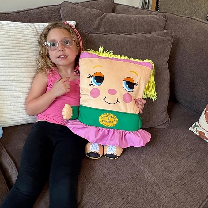 Jill College Plush - 2-in-1 Toy & Pillow, 80's Nostalgic Plush Pal Reimagined, Stuffed Rectangular Character, Cozy Nap & Play Design