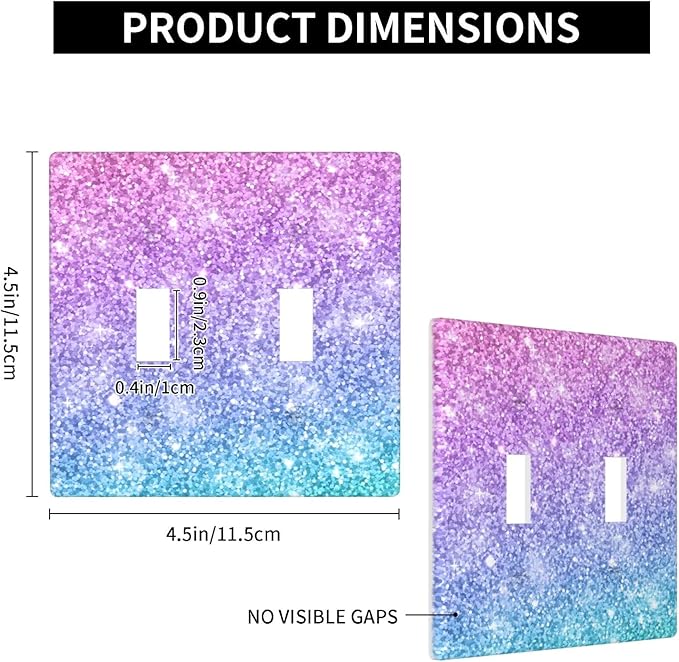 Pink Blue Mermaid Printed Pattern Double Light Switch Cover Plates Decorative 2 Gang Wall Plate Double Toggle Lightswitch Cover