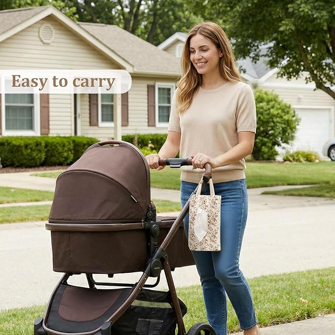 Quilted Baby Diaper and Wipes Pouch Portable Mommy Bag for Stroller Reusable Wipes Pouch with Lanyard for Casual Travel (Beige)