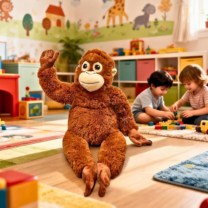Punch Monkey Plush Toys, Punch The Monkey Soft Stuffed Animals Throw Pillow, Huggable Cuddly Orangutan Zoo Animal Plushies Doll, Gift for Kids and Adults (Orange)