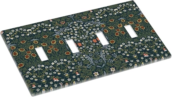 Light Switch Covers Colorful Floral Boho Flower Plant Leaf Quad Toggle Electrical Faceplate 4 Gang Wall Plate Decorative Switch Plates For Bed Room Living Room Decor