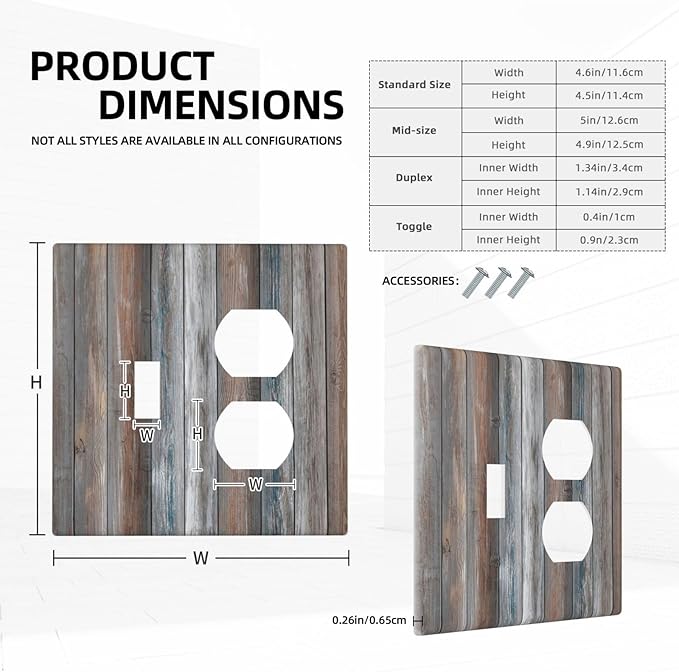 Decorative Outlet Covers Vintage Blue Grey Brown Wood Plank 2 Gang Wall Plate Single Toggle Duplex Light Switch Cover Switch Plate Covers Faceplate for Farmhouse Bedroom Decor