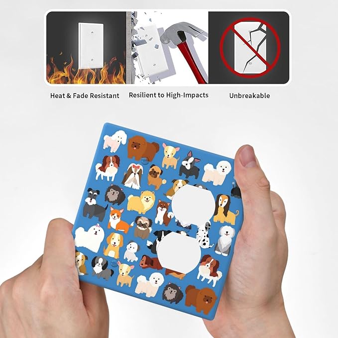Cute Animal Dogs Puppy Decorative Outlet Cover Blank And Duplex Light Switch Plate Cover Electricity Receptacles Plates For Home Kitchen Living Bedroom 4.6 * 4.5