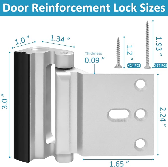 6 Pieces Home Security Door Reinforcement Lock, Door Locks for Kids Safety Front Door, Child Proof Door Lock Latch from Inside, Withstand 800lbs of Force Prevent Unauthorized Entry, Silver