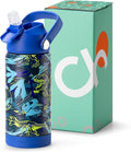 Choco Mocha Kids Dinosaur Water Bottle For School, Kids Insulated Water Bottle Stainless Steel for Boys, 14Oz Blue Dinosaur
