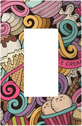 Cartoon Hand Drawn Ice Cream Doodles Colorful Print Decorative Outlet Covers 1 Gang Single Rocker Light Switch Cover Plate Wall Plates GFCI Faceplate for Kids Room Nursery Decor