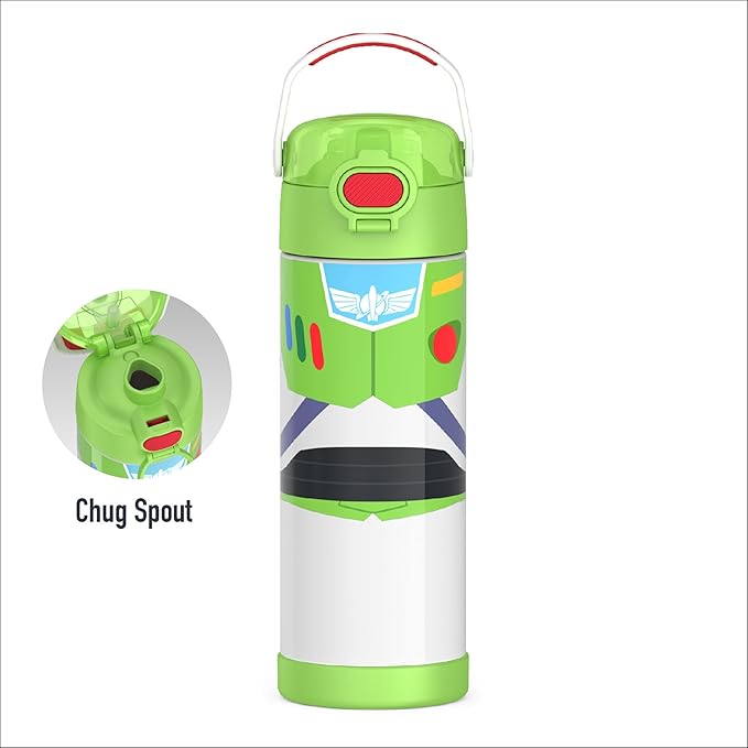 THERMOS FUNTAINER 16 Ounce Stainless Steel Vacuum Insulated Bottle with Wide Spout Lid, Toy Story Buzz