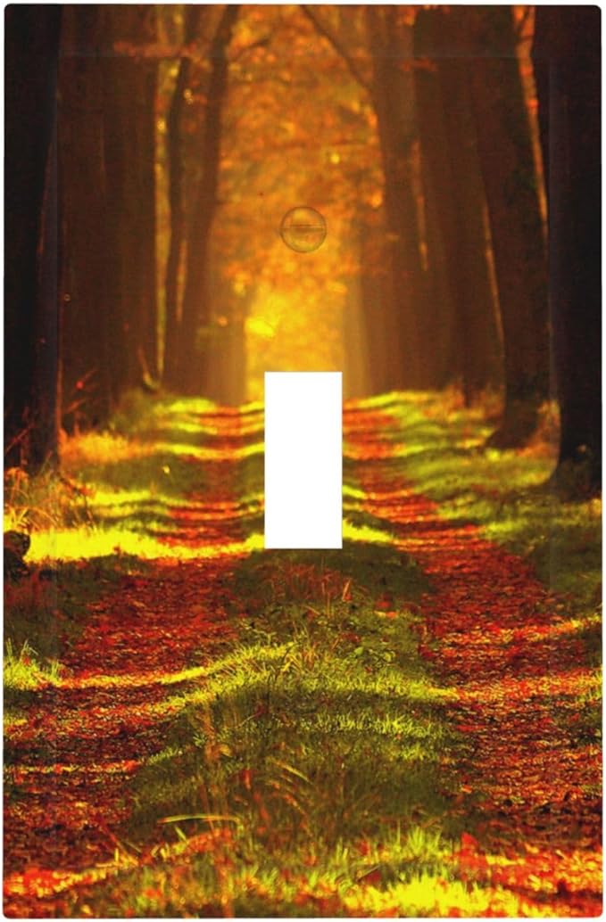Rustic Nature Tree Autumn Maple Leaf Single Toggle Wall Plate Covers 1 Gang Light Switch Cover Gold Fall Leaves Woodland Park Foliage Tree Faceplate Decorative Electrical for Bathroom Kitchen Home