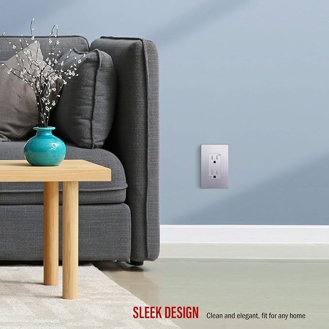 ENERLITES Elite Series Screwless Decorator Wall Plate Child Safe Outlet Cover, Gloss Finish, Size 1-Gang 4.68" H x 2.93" L, Unbreakable Polycarbonate Thermoplastic, SI8831-SV, Silver