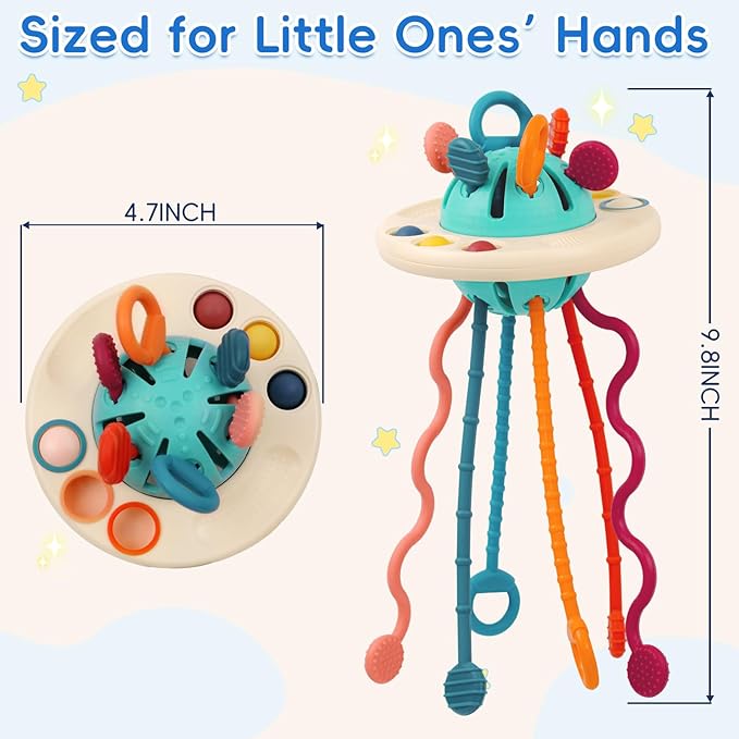Baby Toy for 12M+, Montessori Sensory Toy Play Set for Toddlers, UFO Pull String Toy in Stollers Educational Toy for Development Fine Motor Skills Gift for Boys& Girls