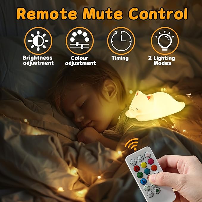 ZKLiLi Night Light for Kids Lamp, 16 Colors cat Lamp Cute, Dimmable Baby Night Lights for Nursery,Silicone Rechargeable Nightlight for Kids Room, Kawaii Room Decor (miyan-pamao-Remote)