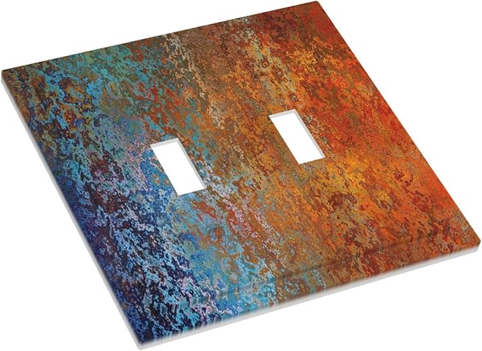 Decorative Switch Plate Covers Vintage Copper Rust 2 Gang Double Toggle Light Switch Cover Red Celestial Blue Flatprint Electric Wall Plate Dual Device Electrical Faceplate for Kitchen Room