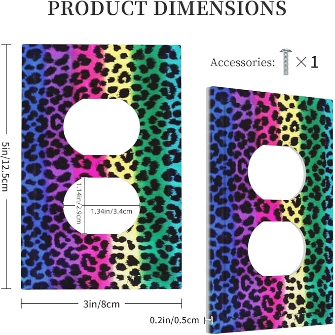 Watercolor Colorful Rainbow Leopard Print 1 Gang Outlet Covers Duplex Receptacle Wall Plate Decorative Faceplate Switchplates African Animal Stripes Blue Purple Green Red Geometric Leopard Room Decor