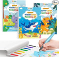 TECJOE 3 Pack Paint with Water Coloring Books for Toddlers, Mess Free Watercolor Painting Set with 6 Brushes, Travel Art Craft Activities Toys Birthday Gifts for Kids Ages 3-8, Dinosaurs, Forest & Sea