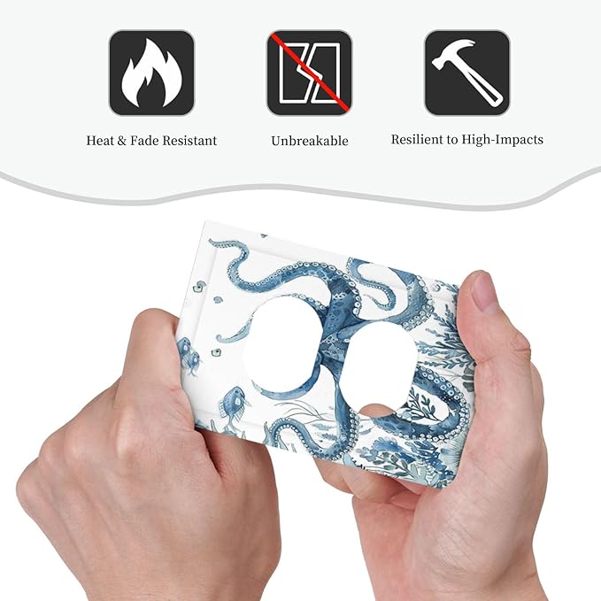 Blue Octopus Squid Seahorse Coral Watercolor Wild Sealife Outlet Covers 1 Gang Duplex Light Switch Cover Decorative Switch Plates Electrical Receptacle Faceplate Wall Plate for Bathroom Kids Room
