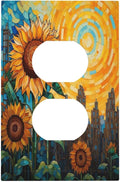 Abstract Sunflower Graffiti Floral Paint Art Flower Outlet Covers 1 Gang Duplex Electrical Receptacle Faceplate Light Switch Cover Wall Plate Decorative Switch Plates for Bedroom Living Room Decor