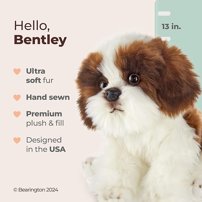 Bearington Collection Shih Tzu Stuffed Animal Plush Puppy - 13-Inch Barkston Shih Tzu - Realistic Soft & Cuddly Stuffed Dogs That Look Real - Toy Dog Yorkie Plush for Kids